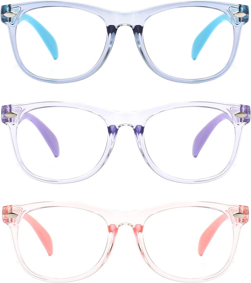 FANNYGO Store 3 Pack kids Blue Light Blocking Glasses for girls boys Computer Blue Light Blocking Glasses For Age 3-9 (Light blue + Light purple + Light pink) - Image 4
